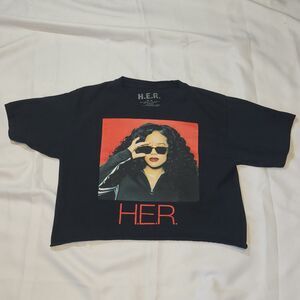 H.E.R. Women’s Medium Black Cropped Graphic T-Shirt R&B Music Artist Tee